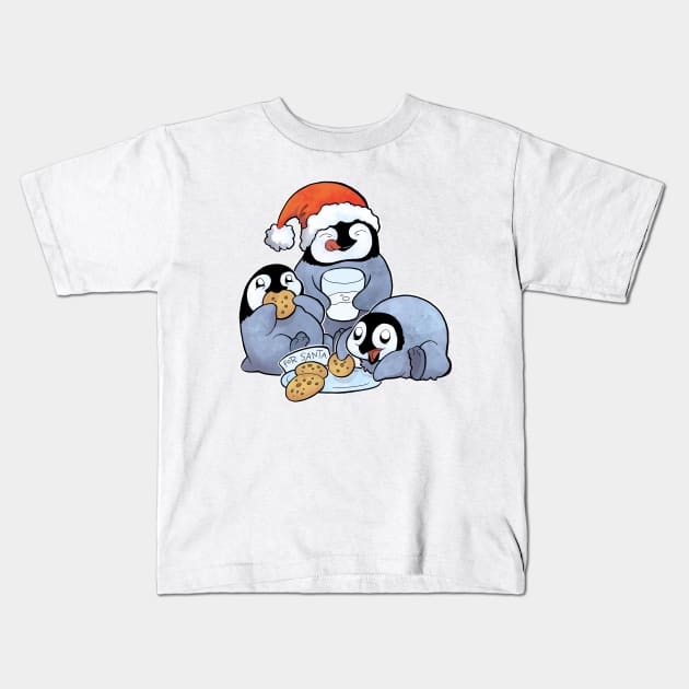 Christmas Penguins Kids T-Shirt by ScribbleJay